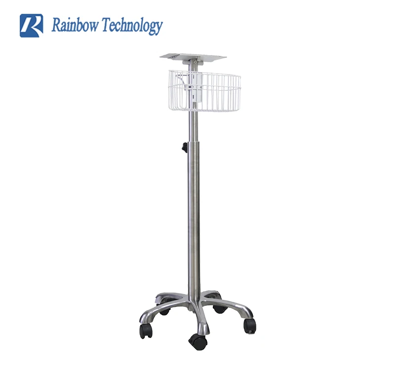 Hospital use medical monitor height adjustable portable mobile stand trolley/ cart with basket