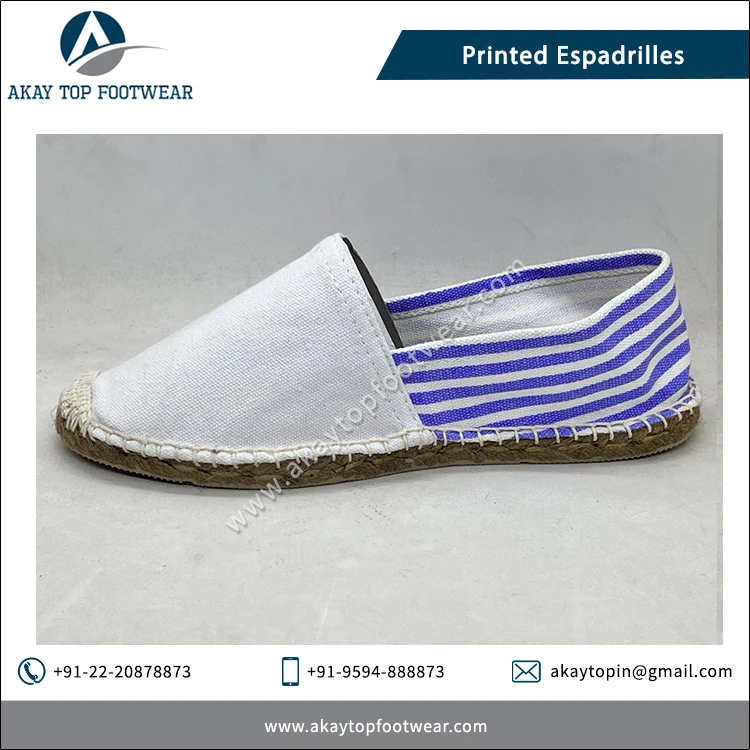 Best Wholesale Deal on Modern Design 2 Tone Printed Unisex Jute No Lining Espadrilles Flat Shoes at Competitive Price