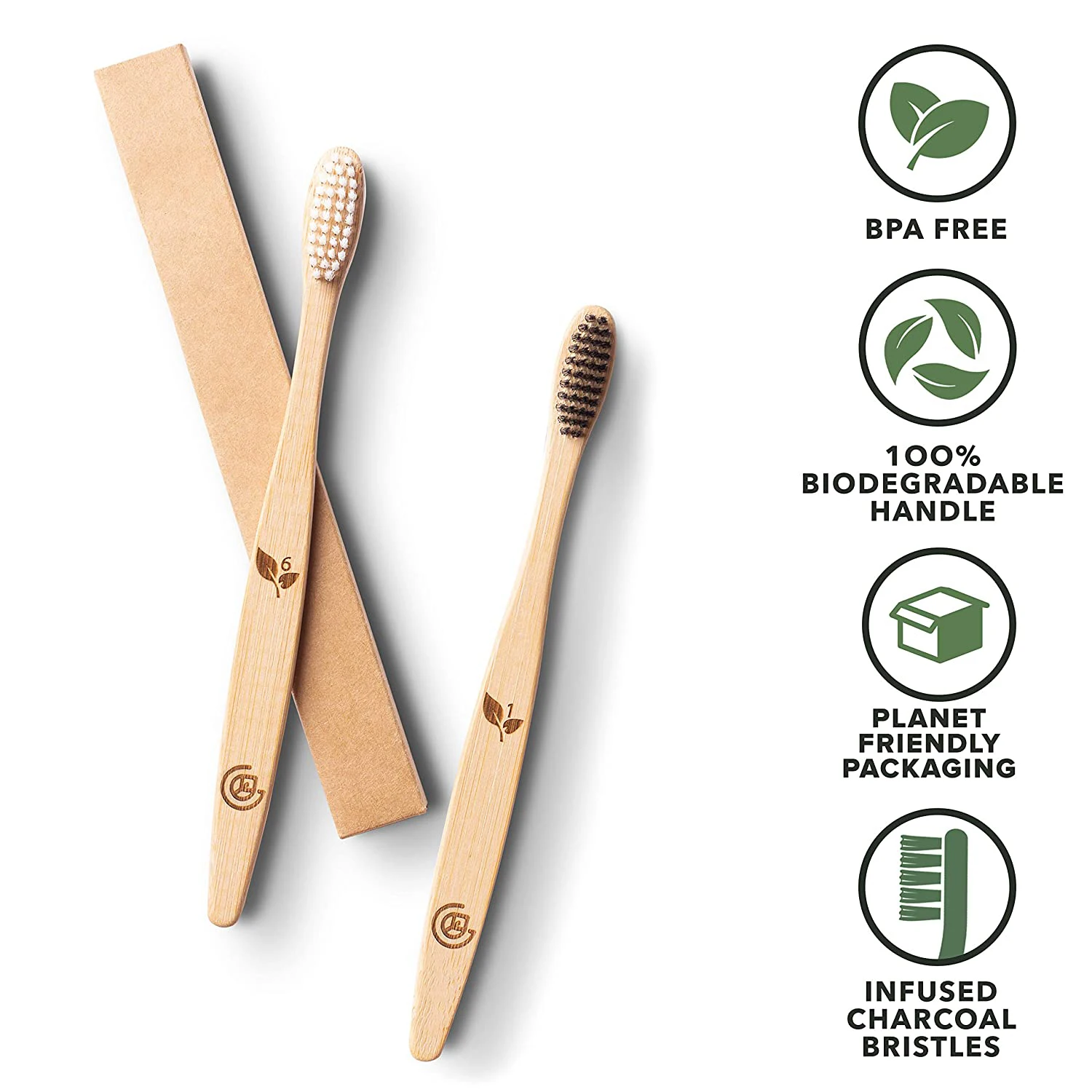 New Design BPA Free Soft Bristles Toothbrushes Bamboo Toothbrushes Compostable & 100% Organic Charcoal Wooden Toothbrushes