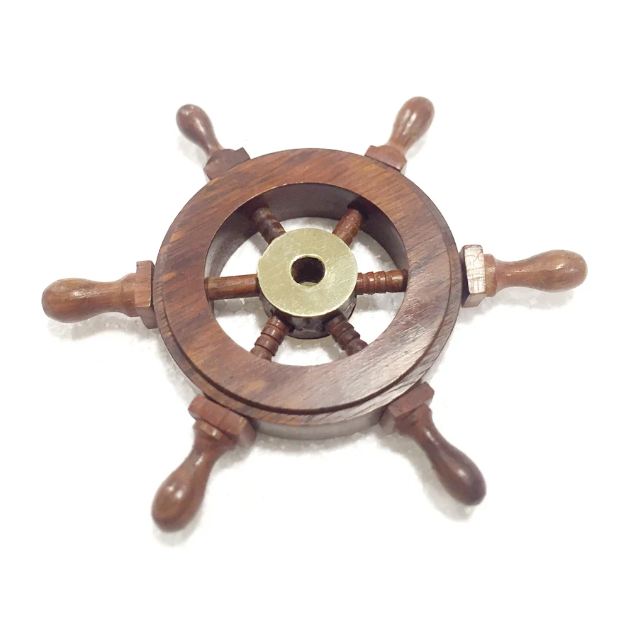 Wooden Small Size Ship Starring Wheel With Brass Hub Wall Kitchen Table Decoration Products Sale and Manufacturing