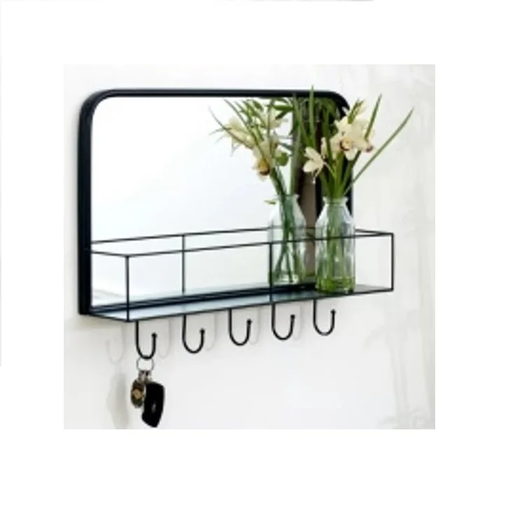 Trending Customised Rectangle Wall Mirror with Hooks Home storage Home Decor Wall & Display Shelves Antique Shelve Black Colours