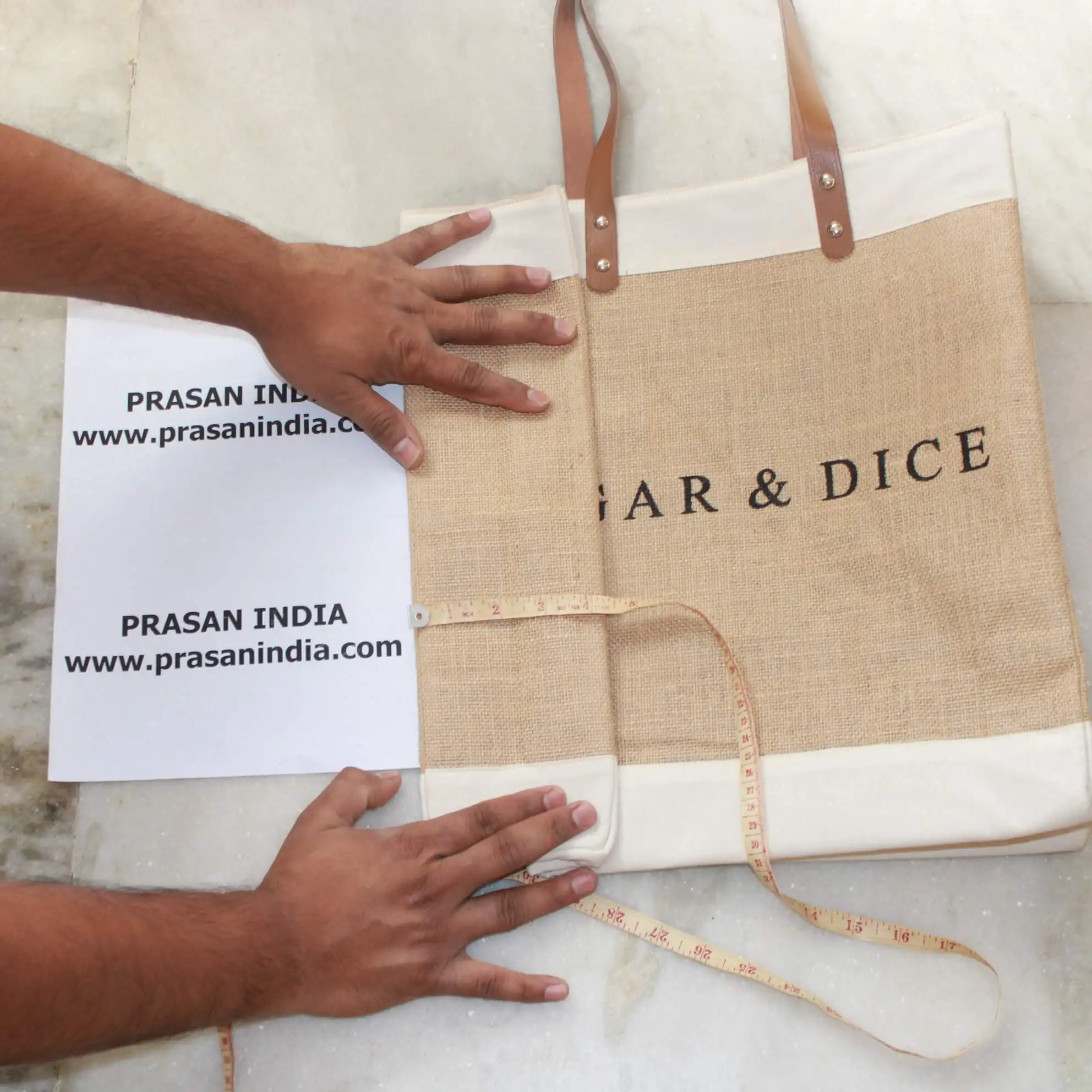 Jute Bag from India with pure leather straps which are easy to carry and gives premium looks