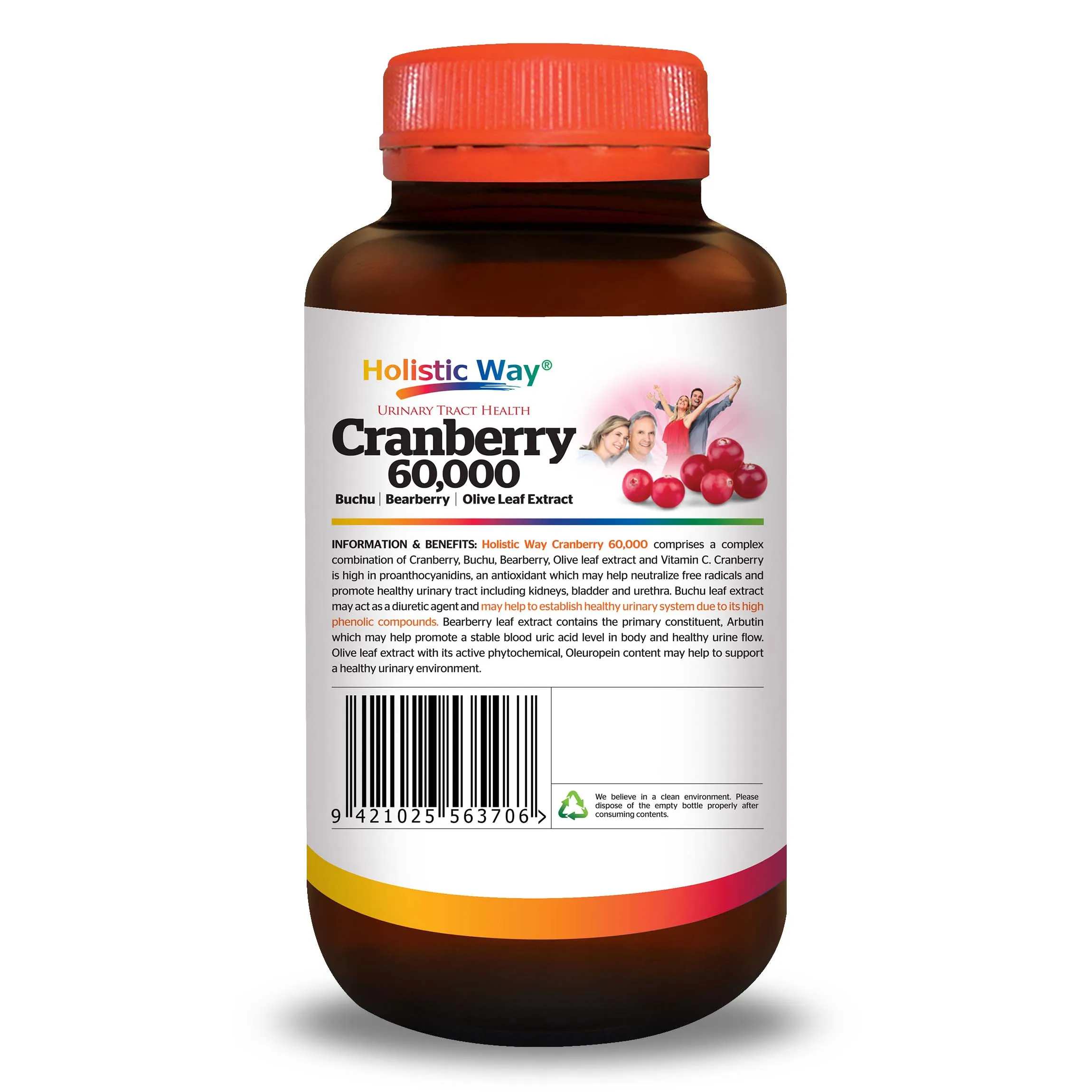 
Support Healthy Urinary Holistic Way Cranberry 60,000 (60 Vegetarian Capsules) With Olive Leaf Extract 