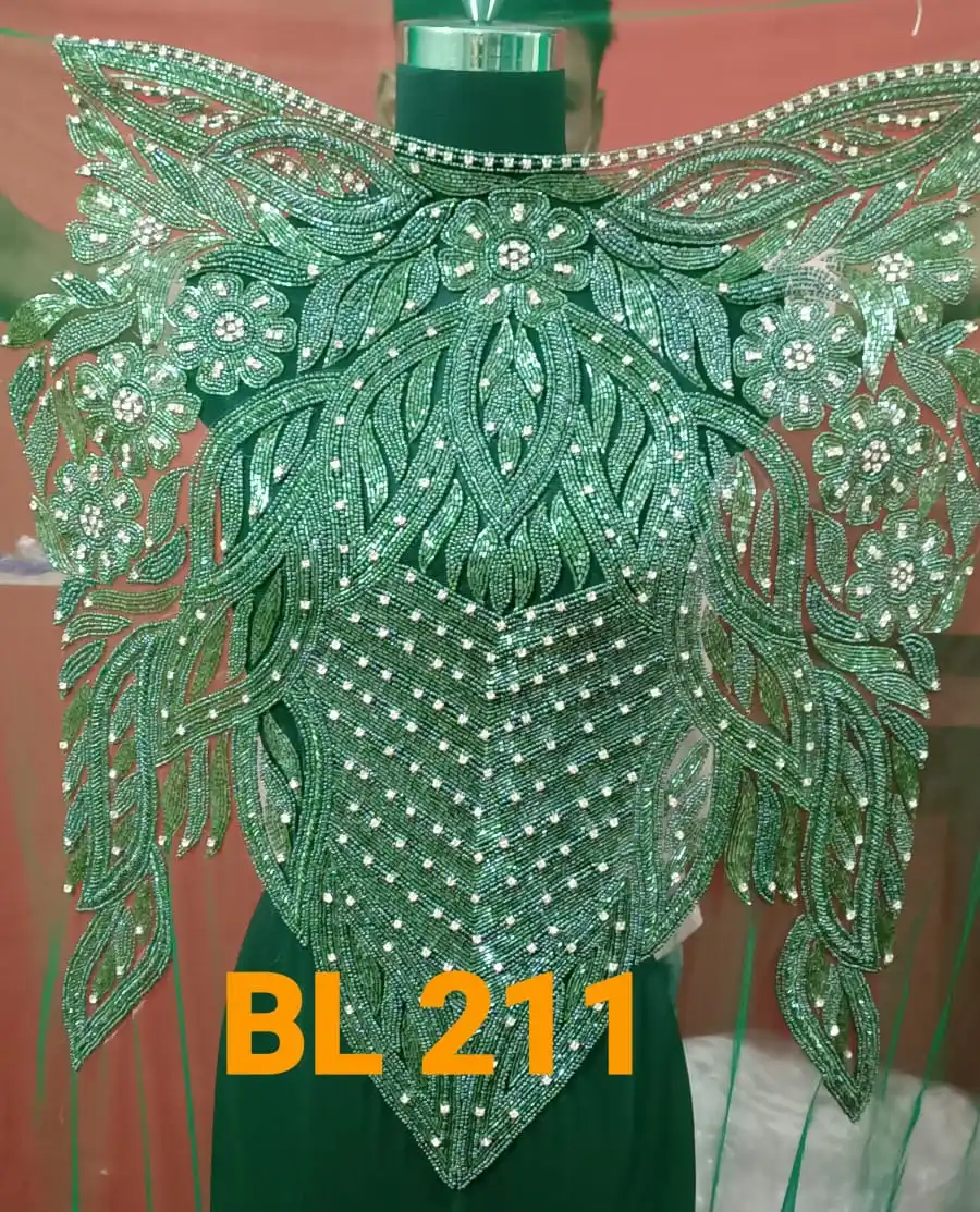 Fully Lined Button Closure Crew Neck Three-quarter Puff Sleeves Beaded Details A-line Blouse Custom Design Black Summer Cotton