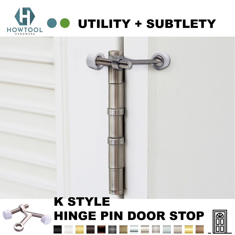HOWTOOL B300 дверная пробка из матового никеля сверхпрочный шарнирный штифт дверной ограничитель с белыми резиновыми наконечниками