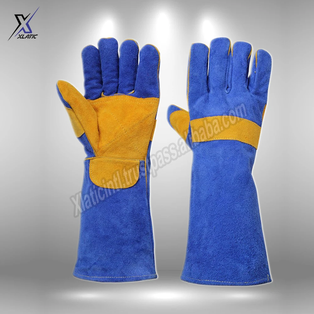 Перчатки для сварочных работ мужчин перчатки серого цвета с длинными манжетами сварки камина ручные из спилковой коровьей кожи оптовая продажа