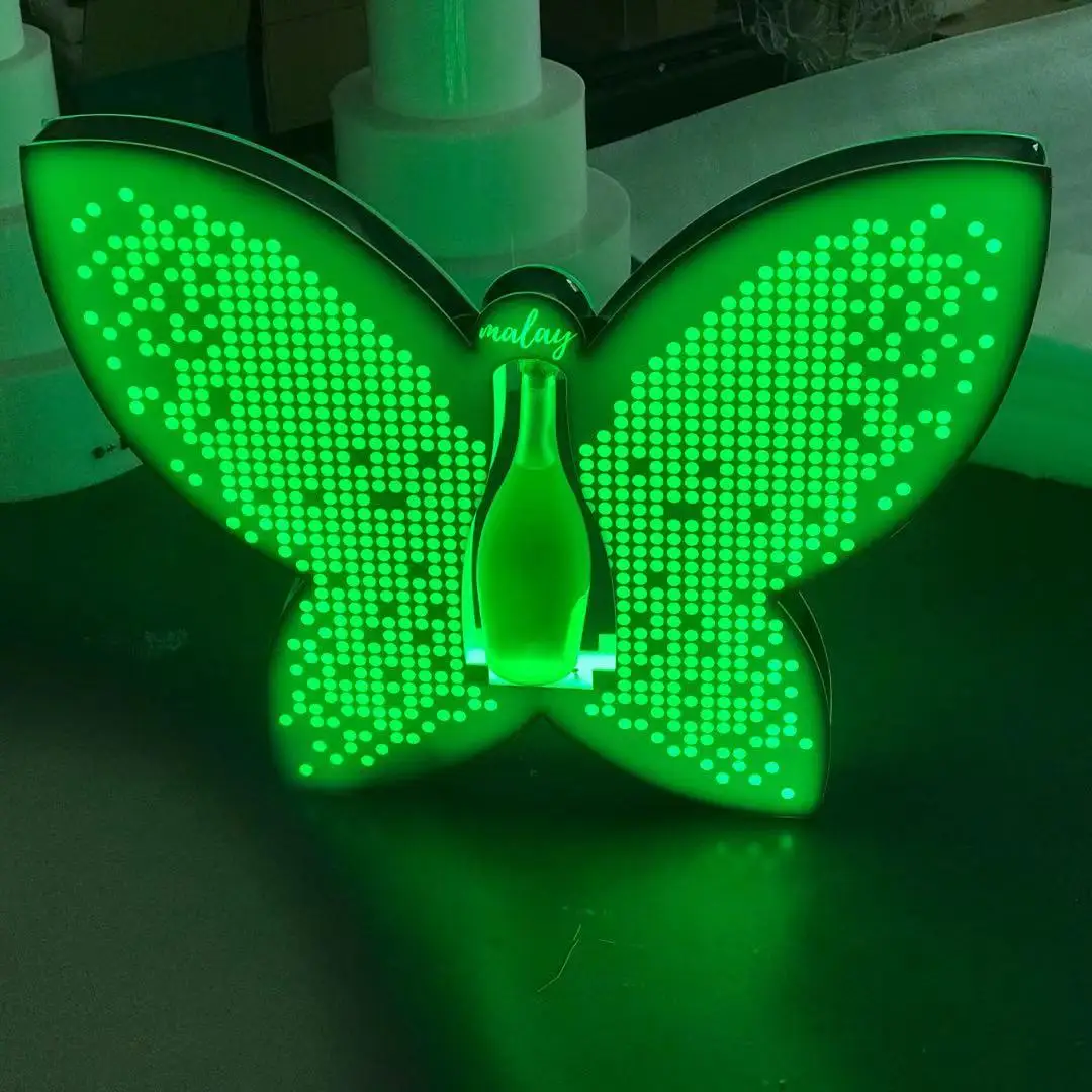 Butter Fly Artwork Rechargeable Customized Bottle Presenter LED VIP Service Tray Glorifier for Night Club Party
