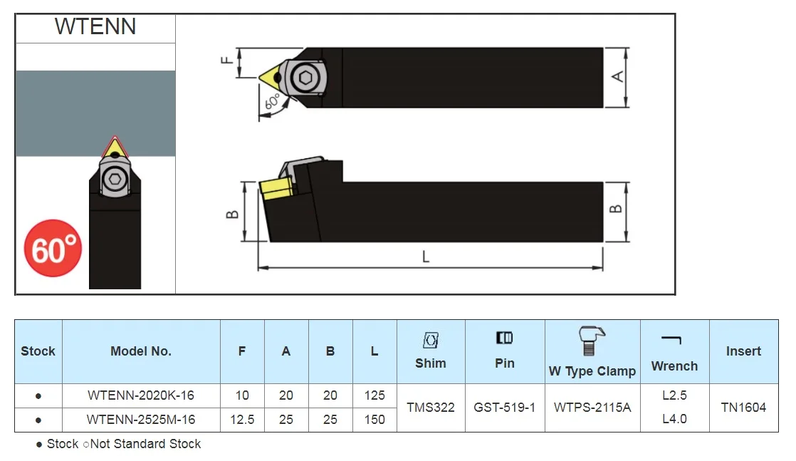 External 60 Degrees WTENN Middle Turning Toolholder For CNC Lathe Machine
