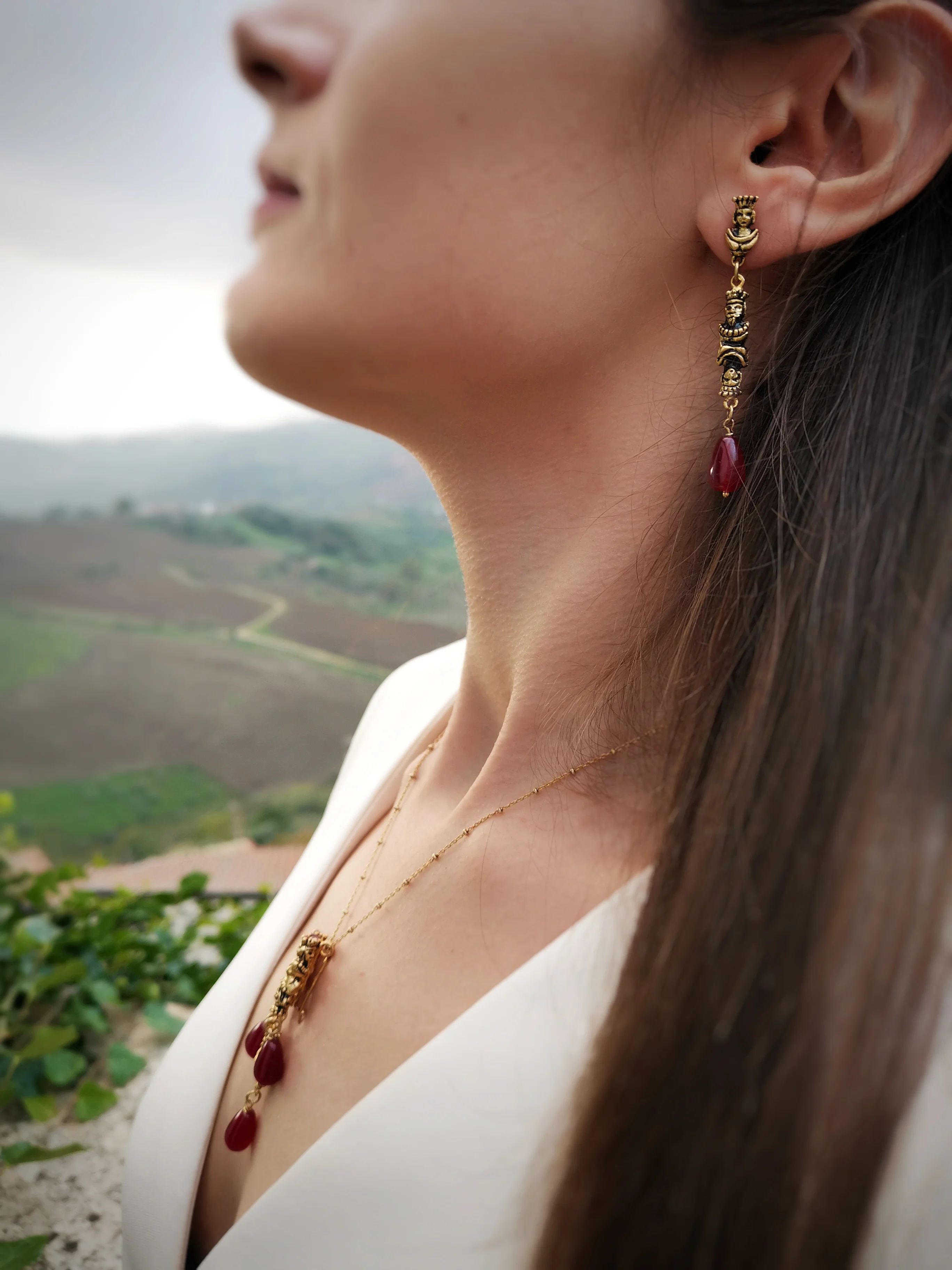 Handcraft fashion Italian Necklace silver 925 CADMIO NICKEL FREE jewelry Tarocchi collection pendant king queen agate stone