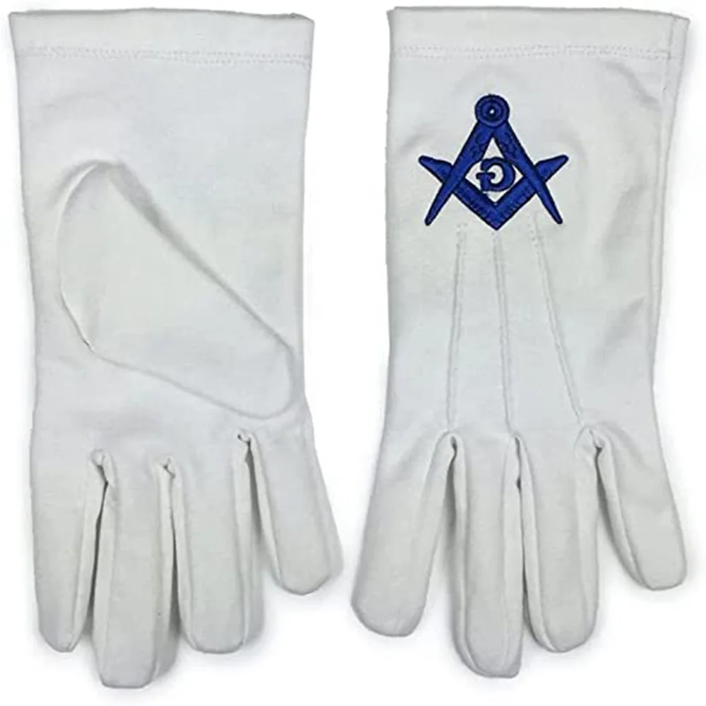 Masonic Gloves Square Compass & G Blue Machine Embroidery 100% Cotton with best quality