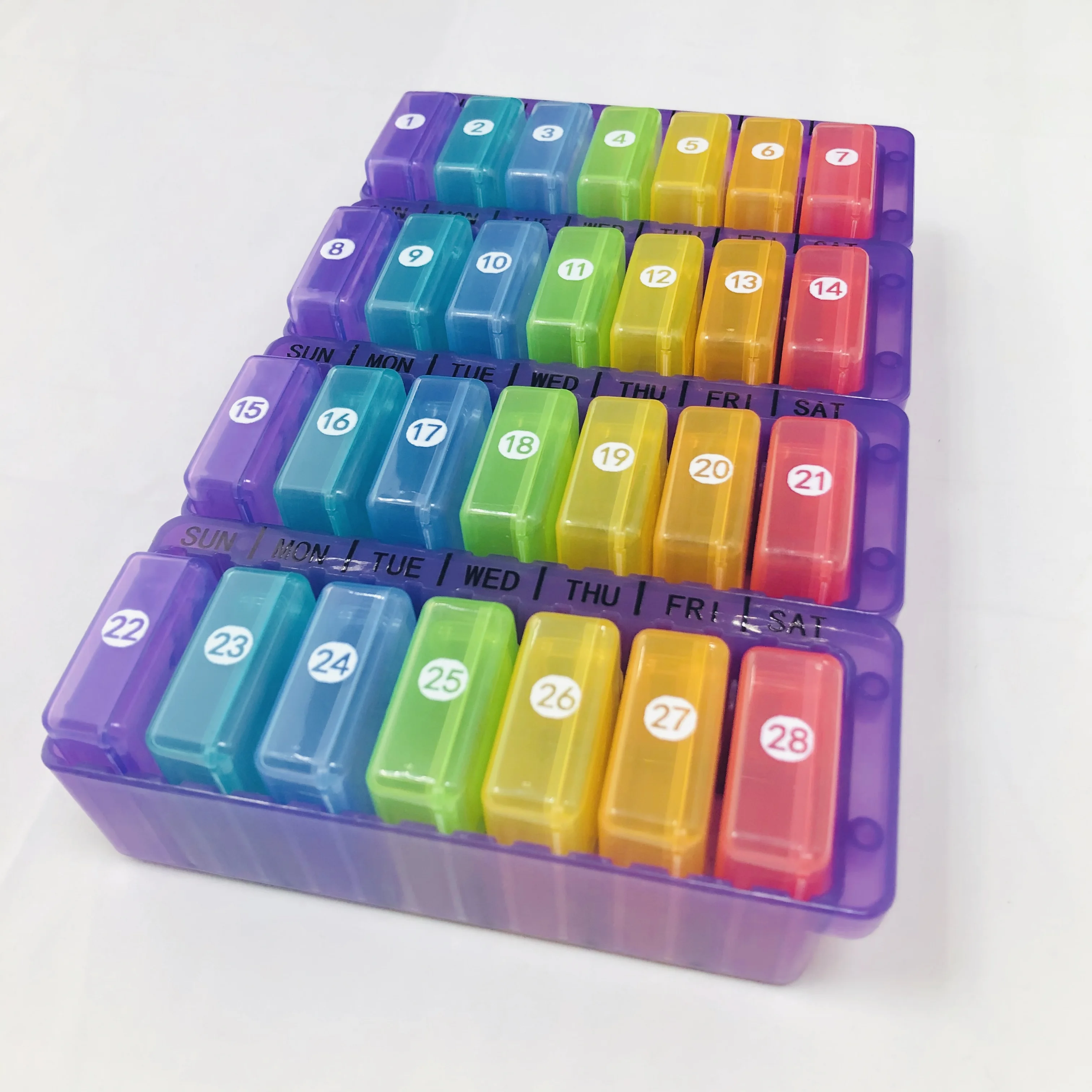 Portable Monthly Pill Organizer Box 28 Container With Pill Counter Tray
