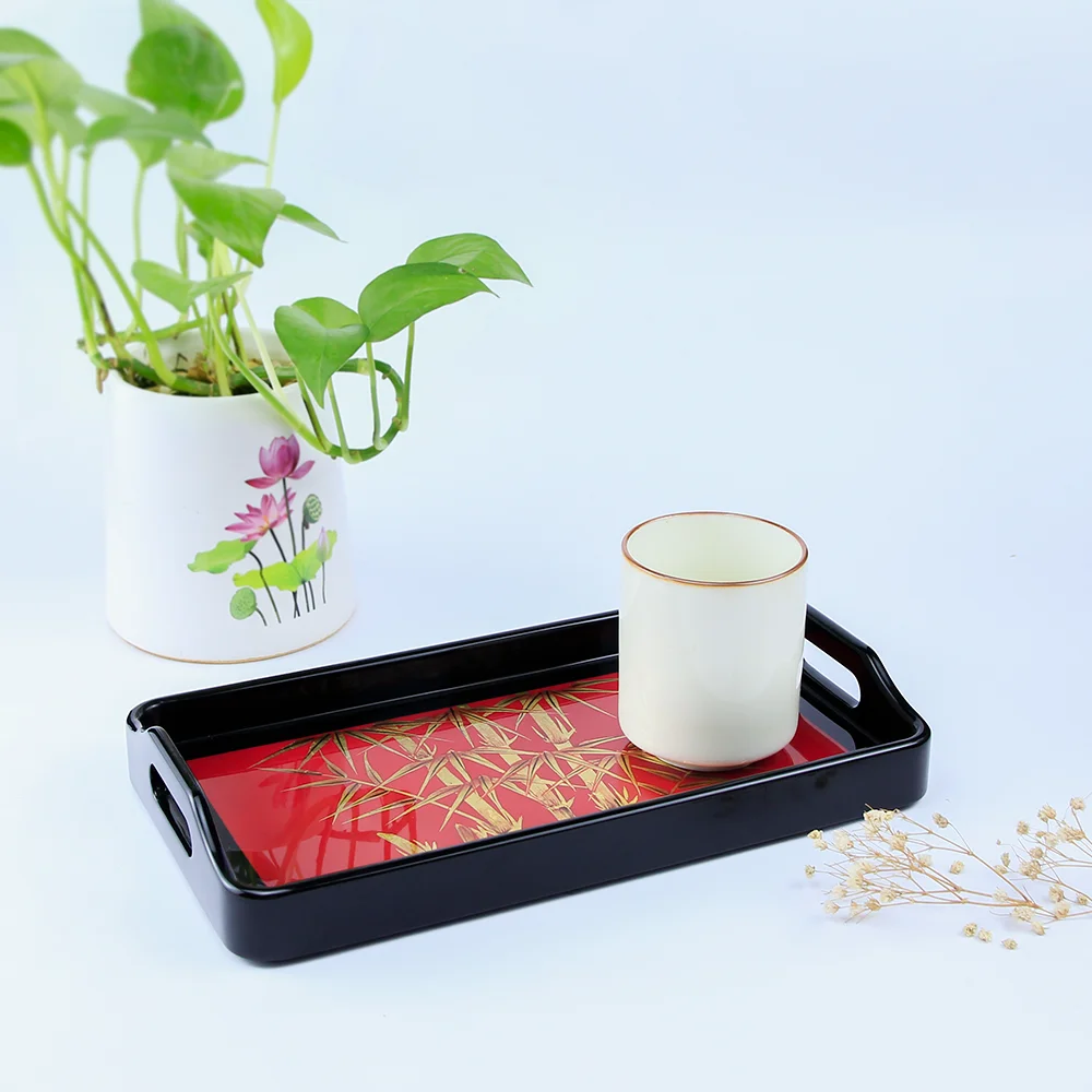 Лидер продаж, деревянные сервировочные подносы из бамбука для еды, хранения с ручками, декоративный полированный поднос