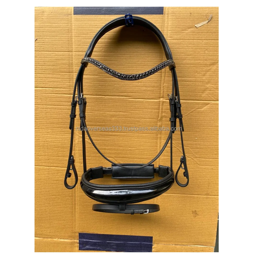 Best Quality Vegetable Drum Dyed Leather Dressage Horse Snaffle Bridle With Crystals and Swedish Noseband horse equipment