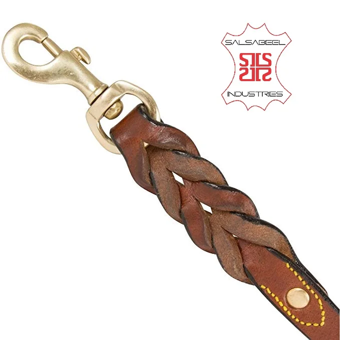
Wholesale Pet Products Gold Plated Brass Copper Flat Chain Dog Leash Custom Leather Handle 