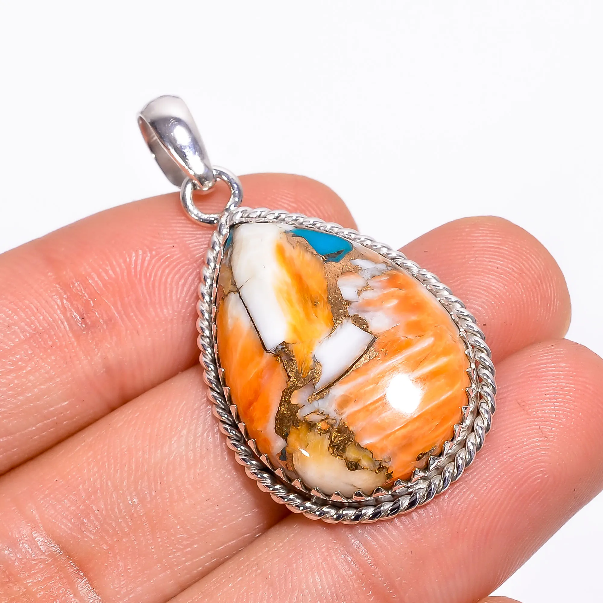 Natural Oyster Turquoise Solid Silver Statement Pendant Gift for Her Natural Oyster Turquoise Stone Sterling Silver Pendant