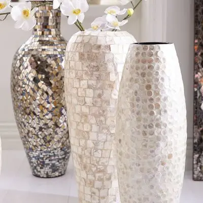 Natural home decor lacquer mother of pearl mosaic vases handmade in vietnam