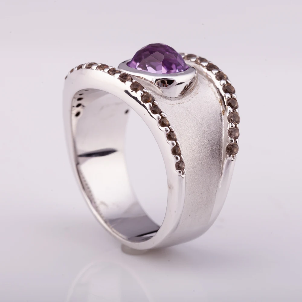 men gift jewelry Silver 925 men ring with natural amethyst and smoky quartz factory price from Thailand