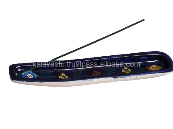 Handmade Ceramic Hand Painted Incense Stick Burner and cone Holder Ash Catcher Agarbatti Stand