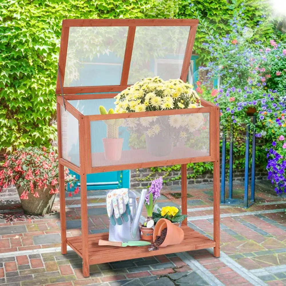 Garden Portable Wooden Cold Frame Greenhouse Raised Flower Planter Protection