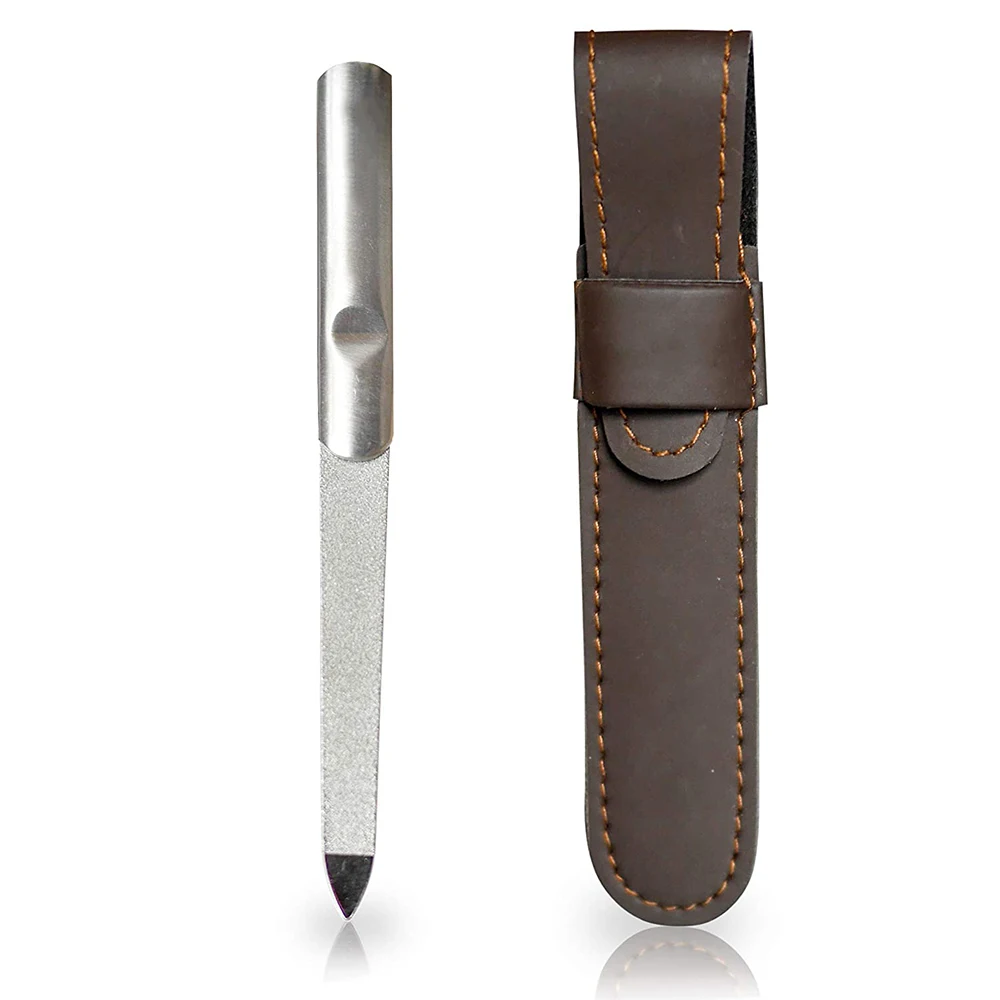 Buffers Nail Files Stainless Steel Case, Double Sided Metal with Anti-slip Handle, Metal with Leather Personal Care / Nail Care