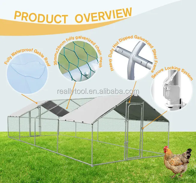 Enclosure Hen House 24M2 Park Grid 8x3M Galvanized Steel Chicken Run Cage Coop