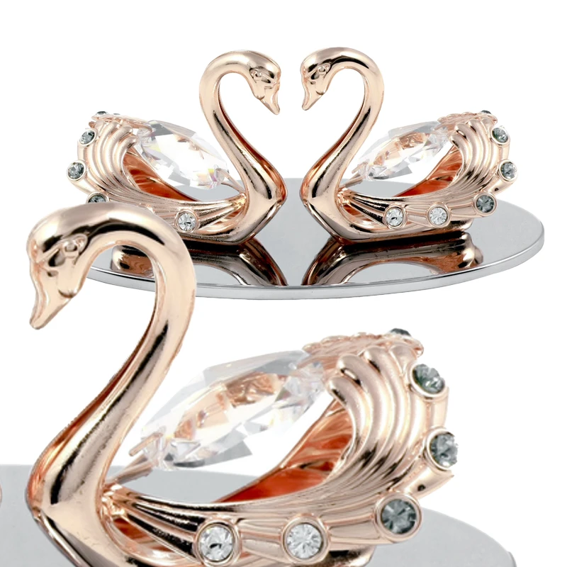 Crystocraft Crystal Swan Figurine Couple Rose Gold Plated with Brilliant Cut Crystals Wedding Anniversary Gifts for Couples