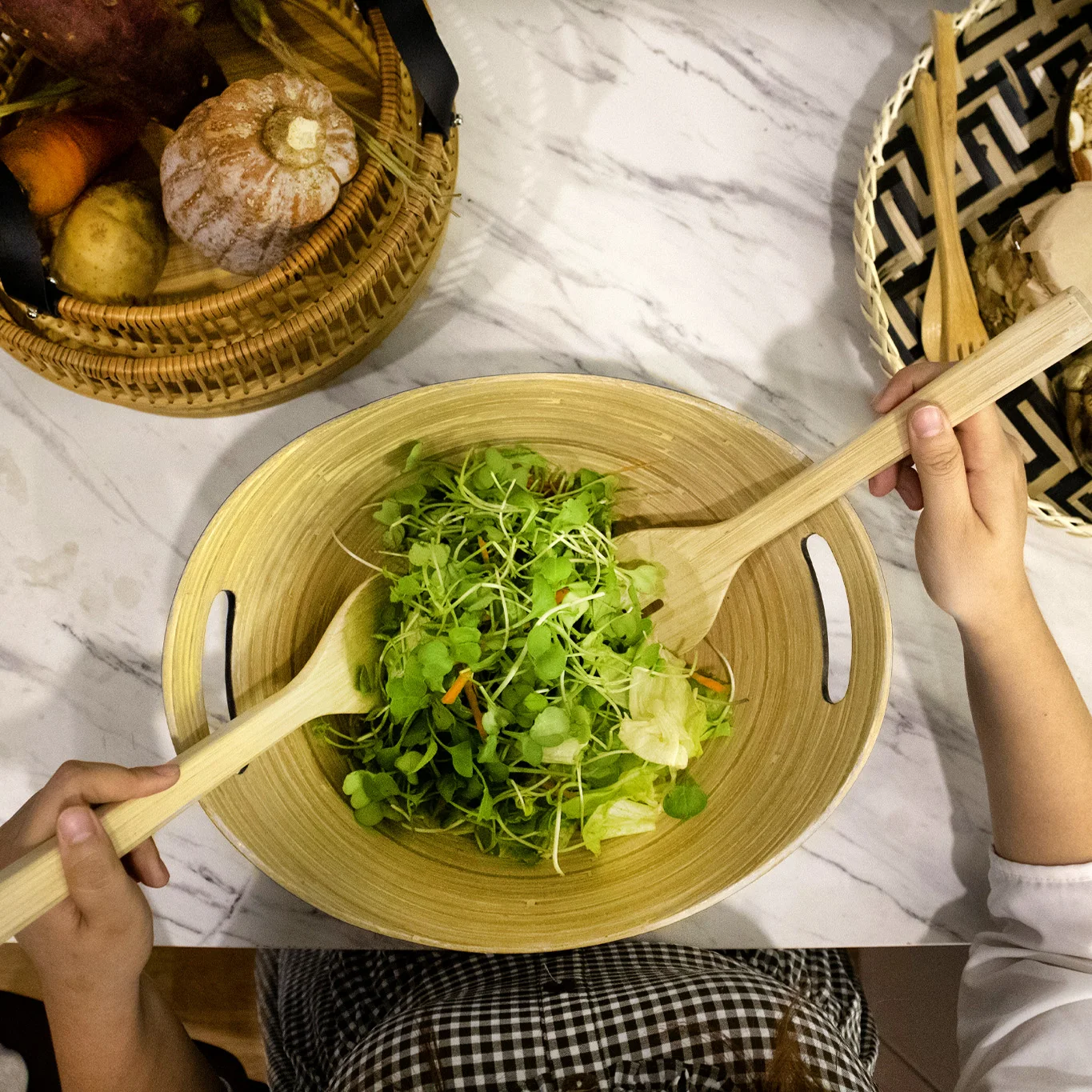 Вьетнамская Салатница ручной работы из натурального бамбука тарелка для фруктов десерта ланча-бамбуковый салатный/сервировочная чаша декоративная