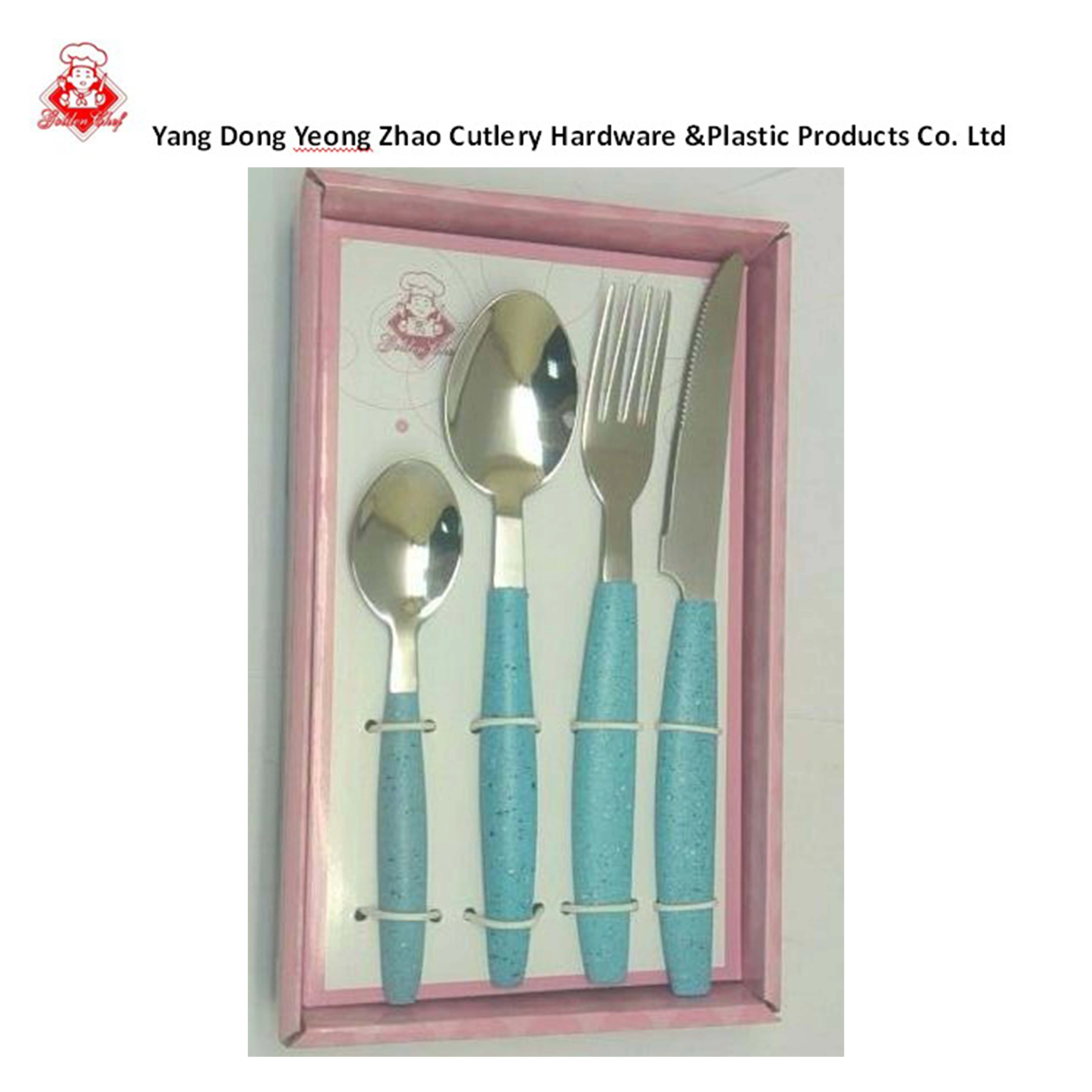 Yiangjiang factory Set of 24 classic cutlery set tea spoon, spoon, knife and fork with plastic colorful handle, OEM design