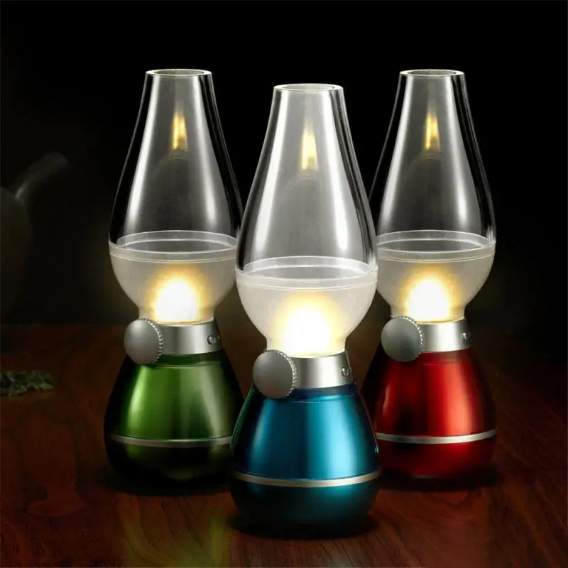 Creative antique nostalgic night light atmosphere bedside lamp LED blowing control retro kerosene USB charging desk lamp