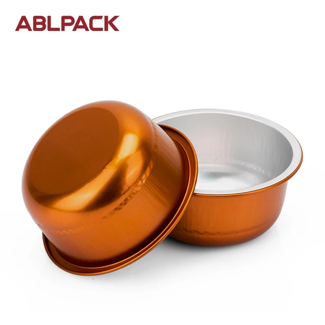 Wholesale Custom disposable pot 180ml/6oz volume caramel color aluminium foil container with lids for food packaging