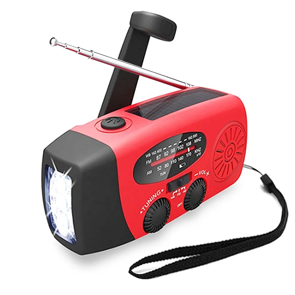 Built-in 2000mAh battery emergency weather radio portable solar hand crank radio with flashlight