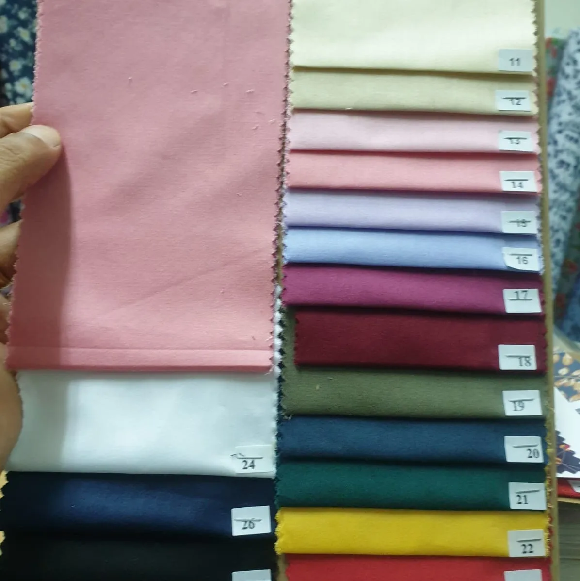new moss crepe, polyester thai silk, cotton viscose and cotton sateen plain dyed fabric collection