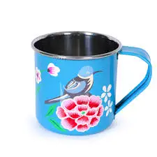 Latest design hand painted tea mugs Floral Hand painted Stainless Steel Enamel Mugs and cups from Kashmir, India