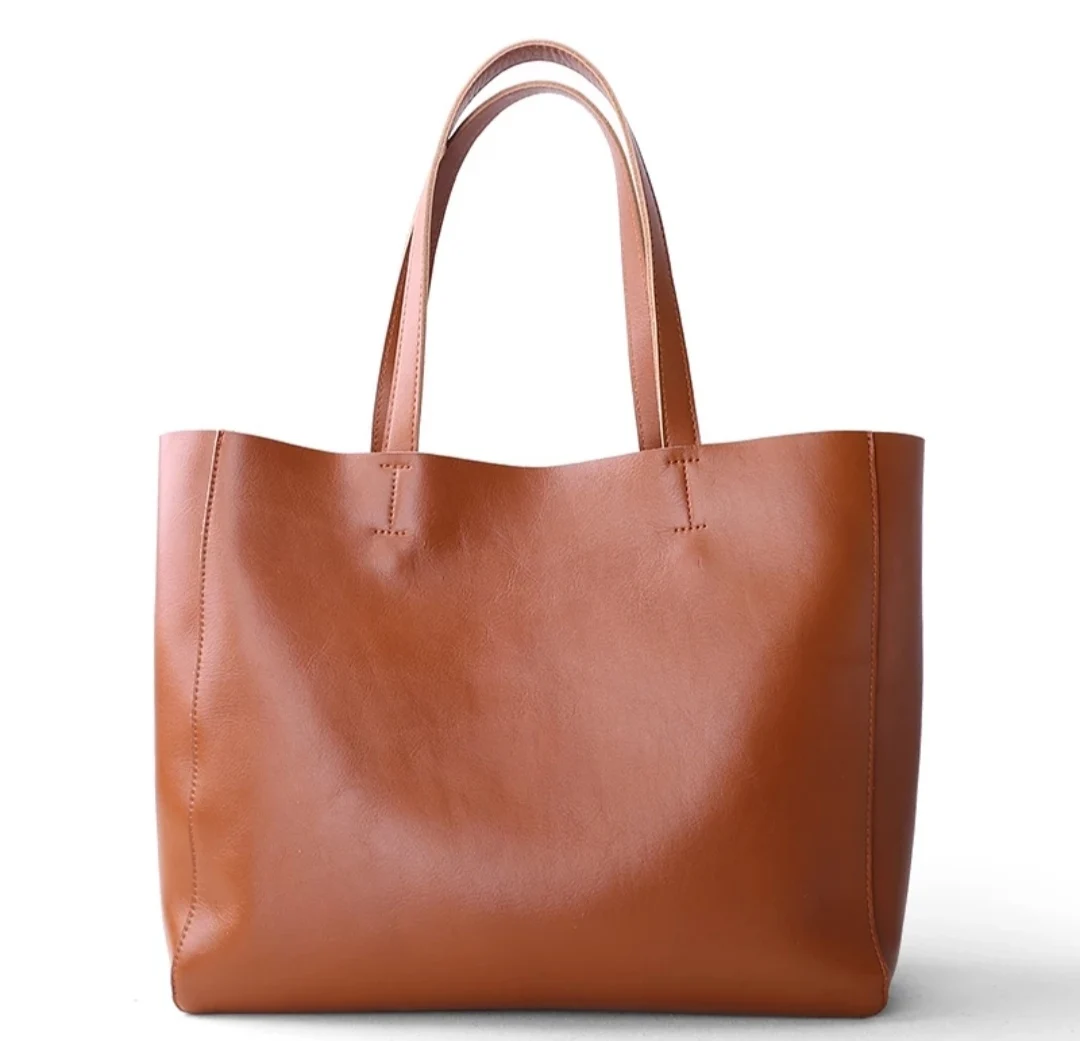 Wholesale Brown Leather Guanine Tote Shoulder Bag Inside Zipper Pockets for Girls