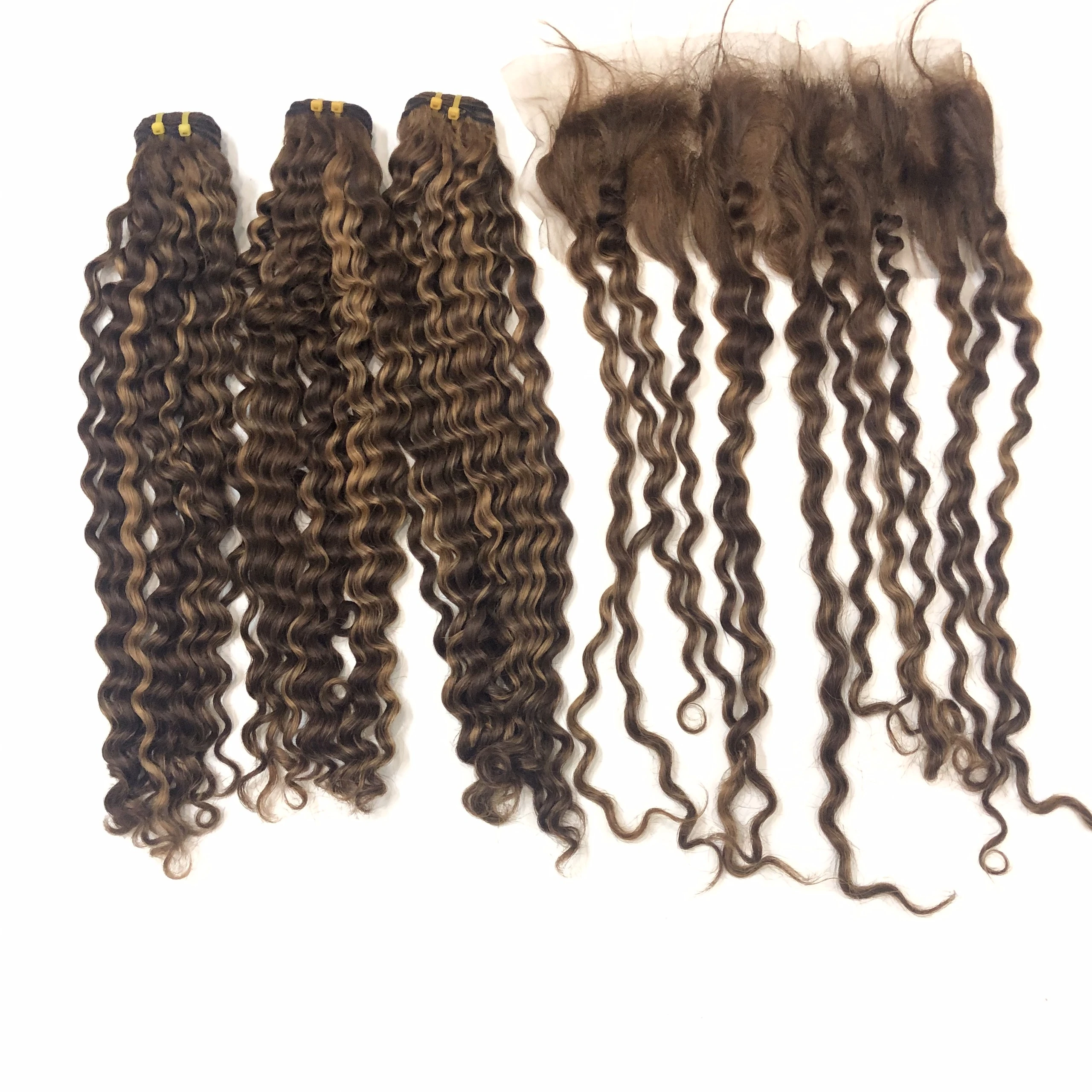 Best seller Curly H4 human hair no tang no shed  highlight color with closure  black root 100% Vietnam Remy hair