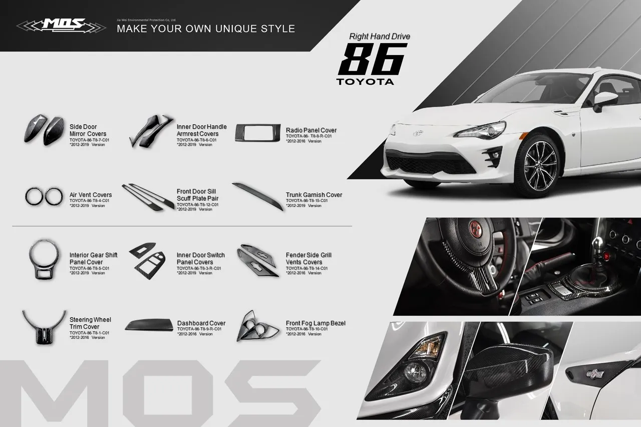 MOS Carbon Fiber Interior Gear Shift Panel Cover for Toyota 86 Scion FR-S Subaru BRZ 2012-2019 LHD RHD AT MT