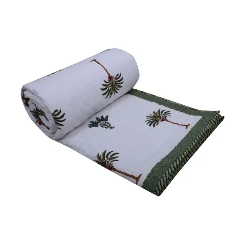 Зеленое пальмовое одеяло kantha оптовая продажа King queen из 100% хлопка ручной работы