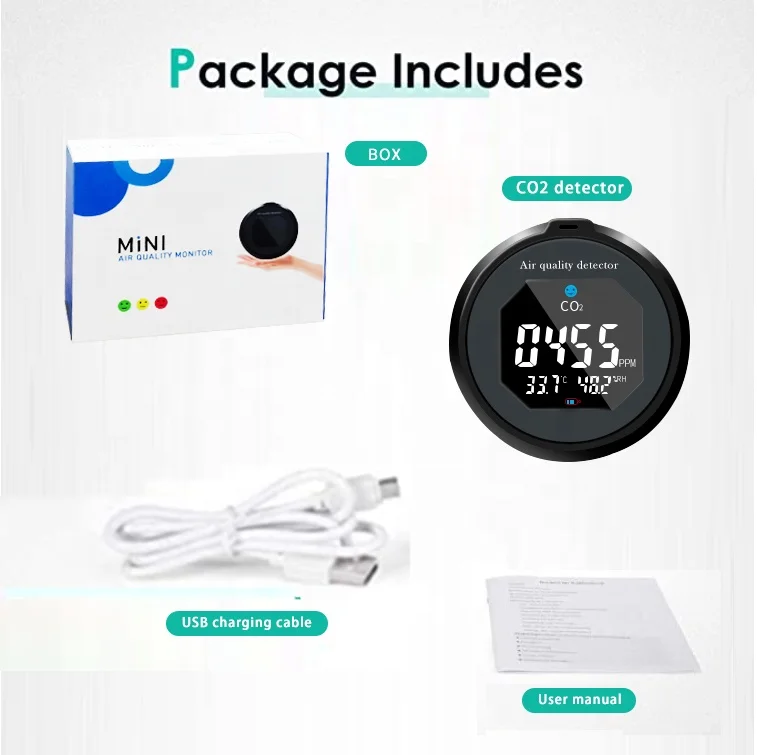 Air Quality Detector PM2.5 Mini Body Carbon Dioxide PM1.0 Detection PM10 Haze Particle Monitor