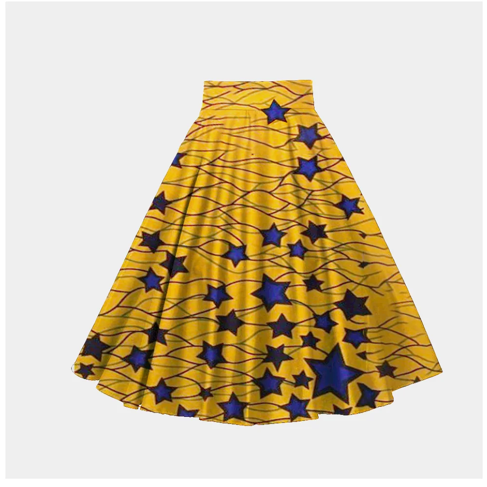 
Rapheeze Star Wax Printed Floor Length Gold Blue Maxi Skirt 