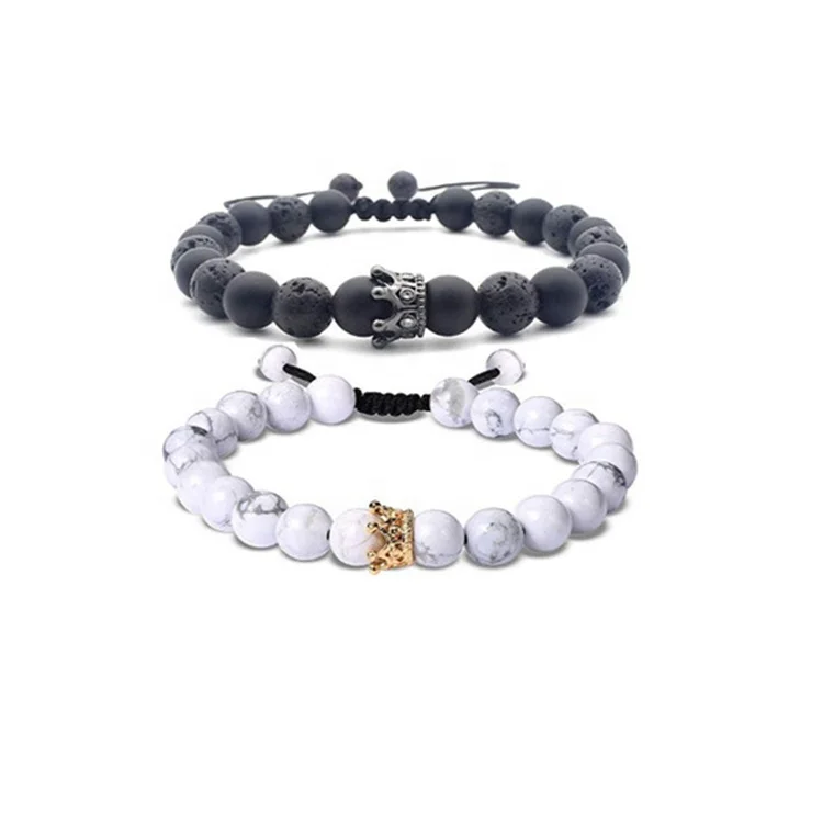 Gold Plated Beads Bracelet Imperial Crown King Couple Relationship Bracelets Luxury Fashion Charm Jewelry