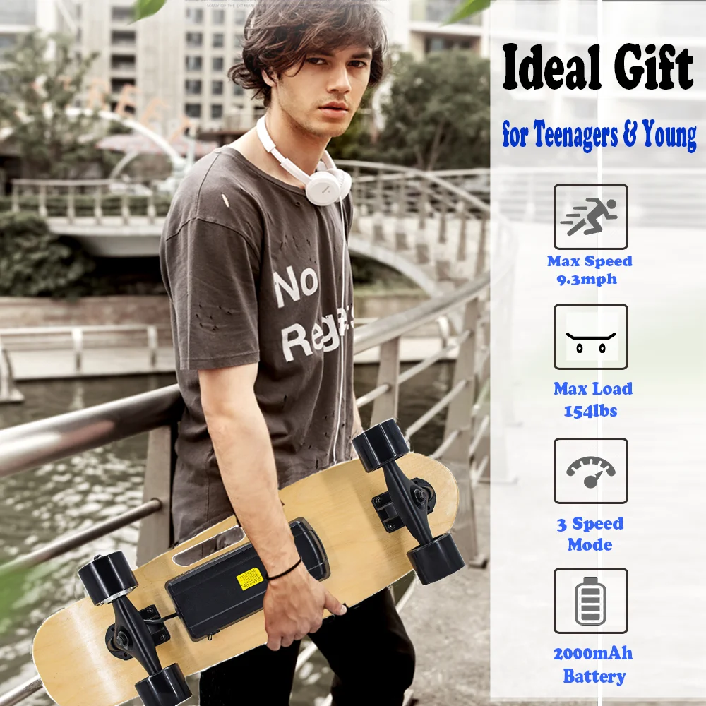 Top Speed 9.3MPH 300W Hub-Motor 5 Miles Range with Remote Control 3 Speeds Adjustment Mini Fish Cruiser Fish Electric Skateboard