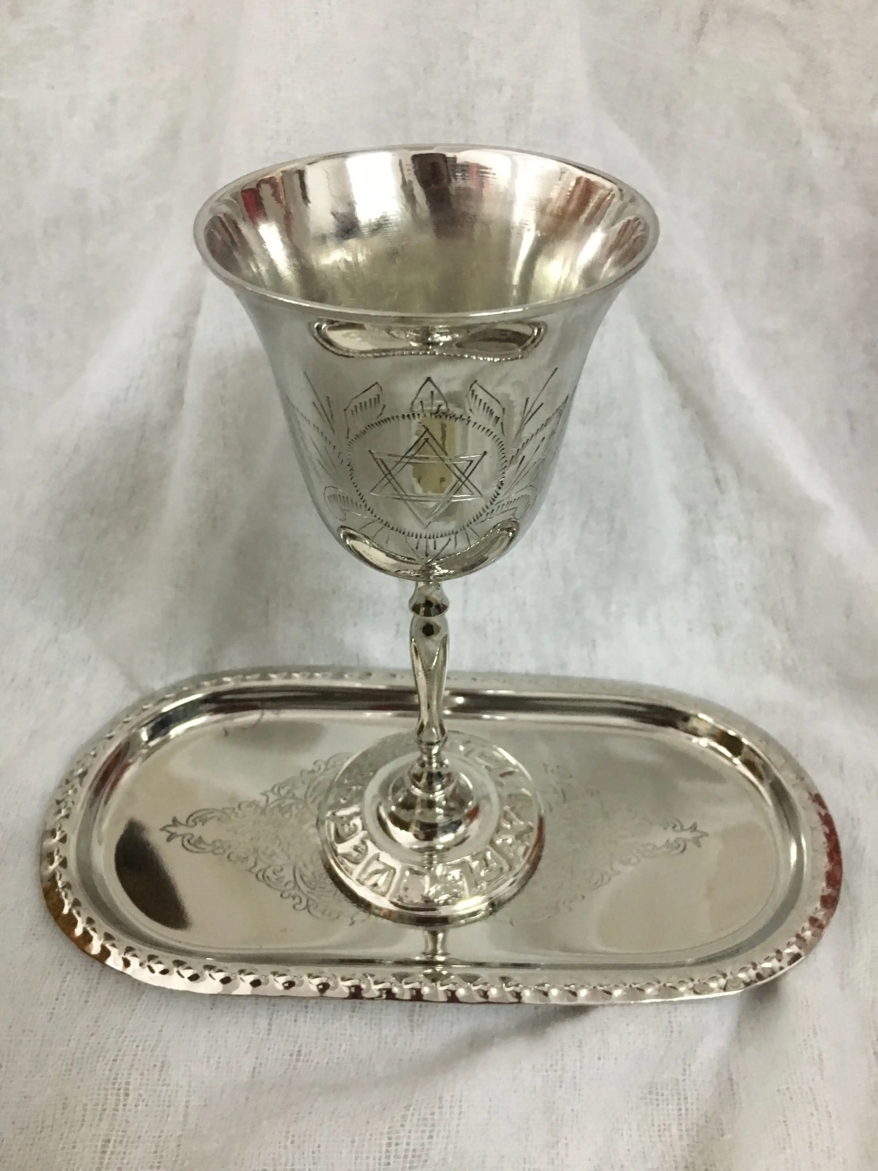 Jewish Giftware Design Pewter Kiddush Cup Religious handicraft Cup with a Star of David Engraved at wholesale price from India