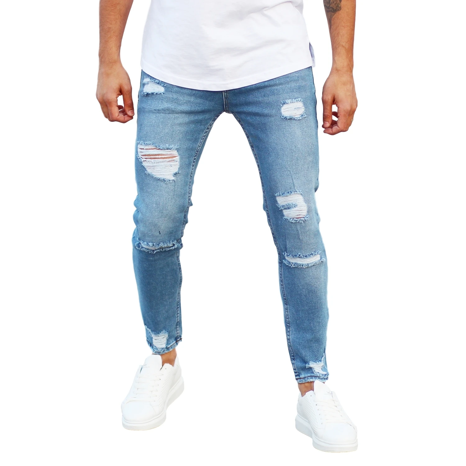 casual 100% denim cotton men stylish basic jeans with rips in blue man new style good best price wholesale offer trend 2020