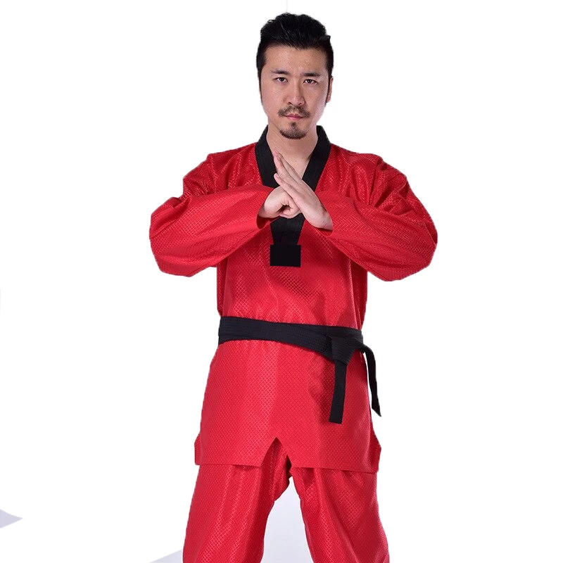 
Red Taekwondo Uniform Blue TKD Suit Adult Karate Judo Training Competition Clothes Black Belt Pants White Coat Beginner 