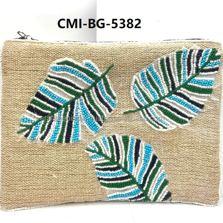 Jute Fabric and beads Clutch Bag, Beaded/Jute Fabric Wallet, Jute Fabric Purse/African Clutch decorated with beads