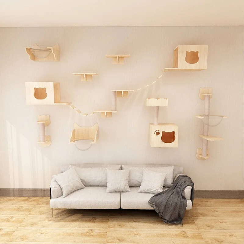 Modern Wall Mounted Cat Bridge Cat Shelves Scratch Wooden Furniture For Cats