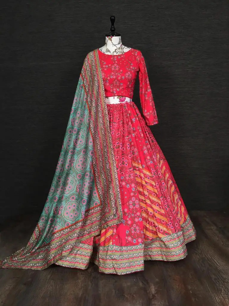  Зари Vaishali шелковое печатное работы banarasi lehenga ЧОЛИ для свадьбы так и особых случаев