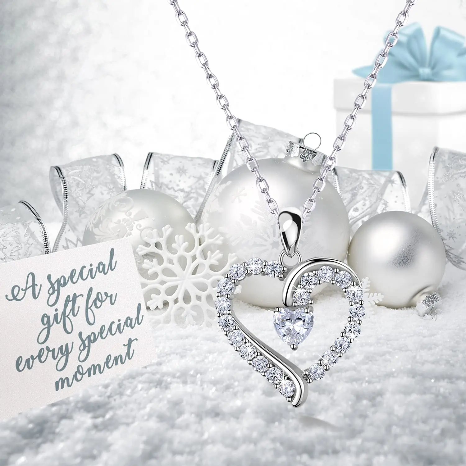 Women Fine Jewelry 925 Sterling Silver Cubic Zirconia Love Heart Pendant Birthstone Necklace