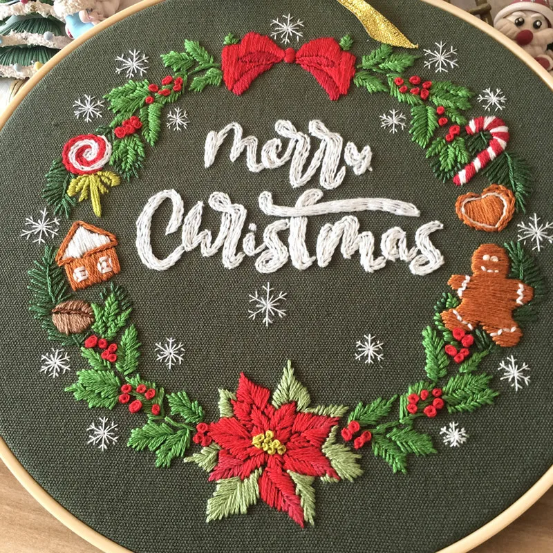Embroidery Starter Kit with Christmas Pattern,Cross Stitch Set for Beginners.