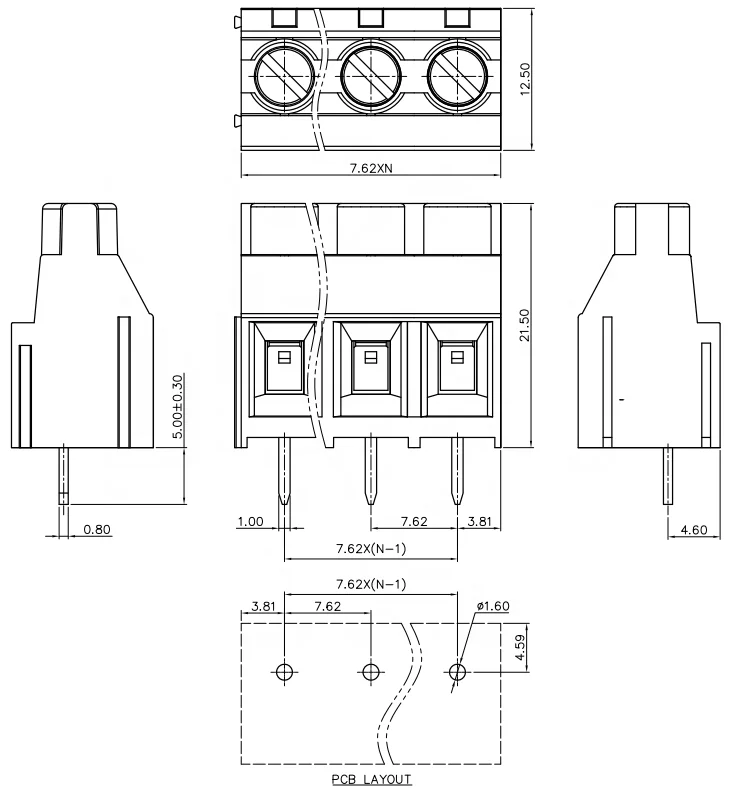 7.62mm DG636 cross PCB rising terminal block connector